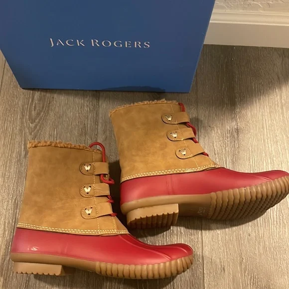 Jack Rogers Red & Brown Hazel Duck Snow Boot Size 9 - Picture 2 of 6